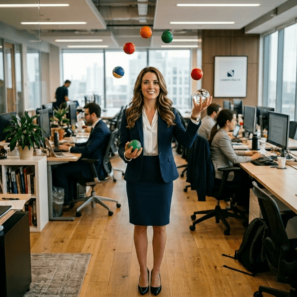 Reduce background people, less cluttered office